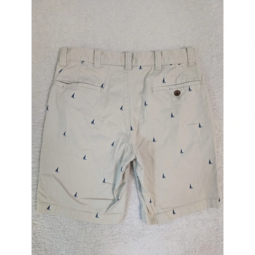 NEW J CREW Men's 28x9 Sailboat Prints Chinos Flat‎ Front Casual Beige Shorts
